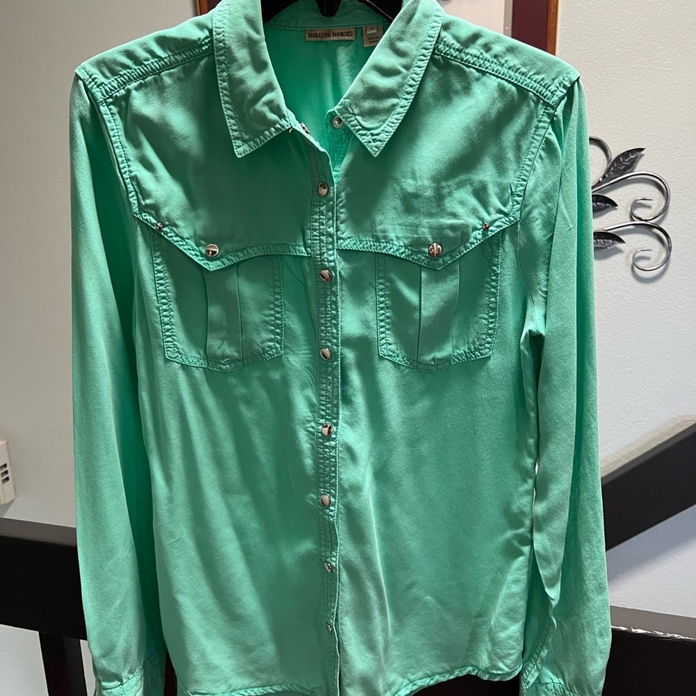 Holding Horses Mint Green Collared Shirt Snap Buttons #206 - Picture 6 of 6